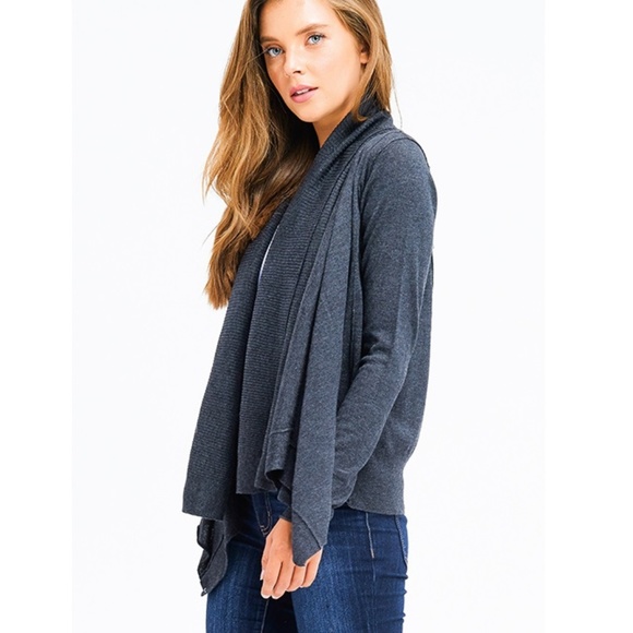 NWT Premium Drape Collar Ribbed Knit Cardigan - Picture 3 of 6